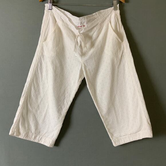 JOHNNY WAS Cropped White 100% Cotton Pants Women's Small Eyelet Lined Summer‎ - Picture 1 of 13